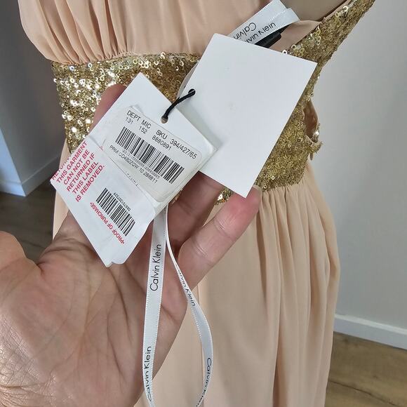 NWT Calvin Klein Dress Nude Flowy Chiffon Layers Soft Sheer Goddess Ballet 10 - Picture 14 of 15